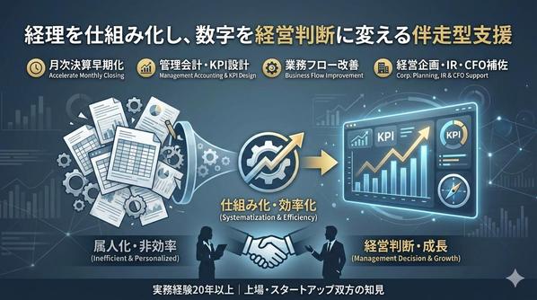 【上場企業経験者が支援】経理の仕組み化と経営判断を繋げます