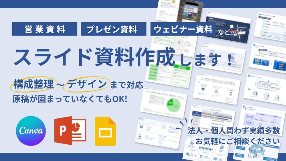 【Canva/パワポ/googleスライド】営業資料・プレゼン資料等の資料作成します
