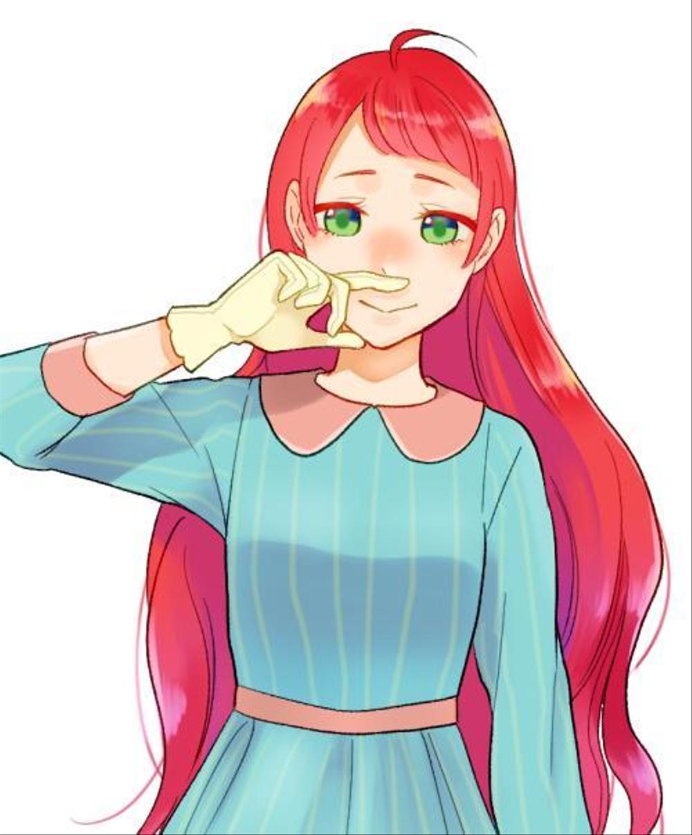 人差し指で鼻の下をこする少女のキャラクターデザイン