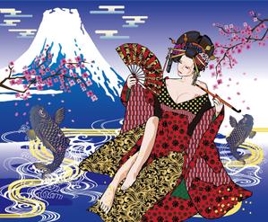 STUDIO ZEAK  (omoidefz750)さんの花魁の人物・桜、鯉、富士山等の背景イラストへの提案