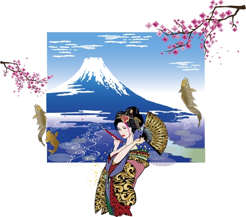 Omoidefz750さんの事例 実績 提案 花魁の人物 桜 鯉 富士山等の背景イラスト Mintosakur クラウドソーシング ランサーズ