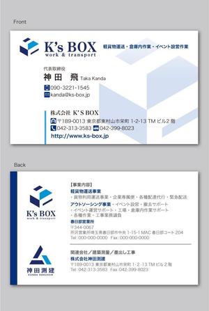 CF-Design (kuma-boo)さんの運送・イベントの部門がある株式会社「K’s BOX」の名刺デザインへの提案