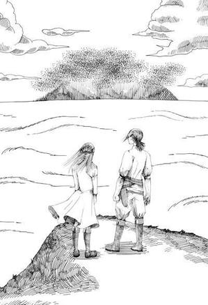 鈴木ショウコ (suzuki_ok)さんの小説の挿絵7点（若者と娘の冒険、ファンタジー、白黒）への提案
