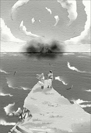 小織 (rock_candy)さんの小説の挿絵7点（若者と娘の冒険、ファンタジー、白黒）への提案