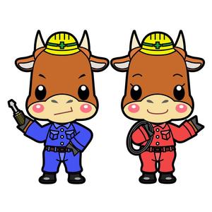 堀江力 (chorie)さんの牛が電気工事しているキャラクターのデザインへの提案