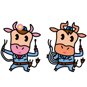 peckerさんの牛が電気工事しているキャラクターのデザインへの提案