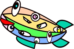 Kyon (kyon1987kyon)さんのたくさんの目がついた漫画チックな飛行船のイラストへの提案