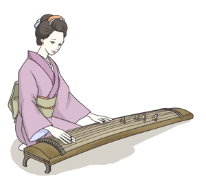 HaHa (hahaseiko)さんの江戸時代についての郷土歴史書の挿絵：江戸時代風なイラスト（着物姿の女性が琴を弾いているイラスト）への提案