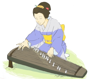 根井美智 (ekakinenoi)さんの江戸時代についての郷土歴史書の挿絵：江戸時代風なイラスト（着物姿の女性が琴を弾いているイラスト）への提案
