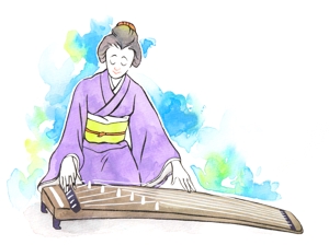 タナセユウ (tanaseyuu)さんの江戸時代についての郷土歴史書の挿絵：江戸時代風なイラスト（着物姿の女性が琴を弾いているイラスト）への提案