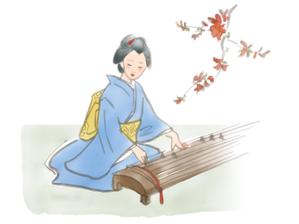 猫屋萬年堂 (nekoyamannendo)さんの江戸時代についての郷土歴史書の挿絵：江戸時代風なイラスト（着物姿の女性が琴を弾いているイラスト）への提案