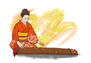 amds (amds)さんの江戸時代についての郷土歴史書の挿絵：江戸時代風なイラスト（着物姿の女性が琴を弾いているイラスト）への提案