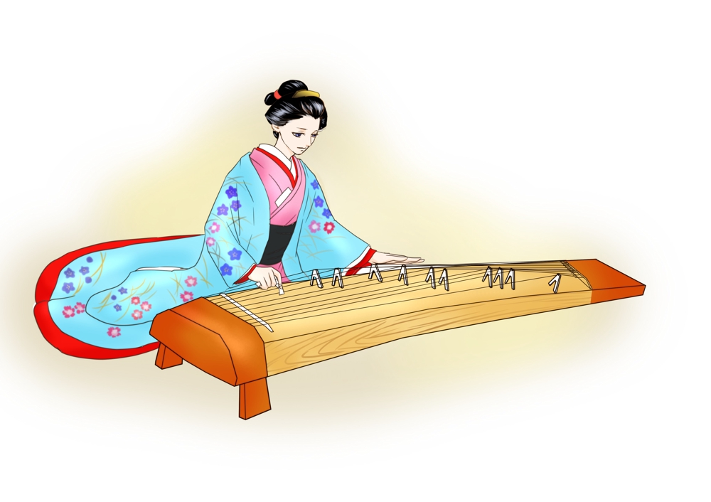 Naokuroさんの事例 実績 提案 江戸時代についての郷土歴史書の挿絵 江戸時代風なイラスト 着物姿の女性が琴を弾いているイラスト Revina様 は クラウドソーシング ランサーズ