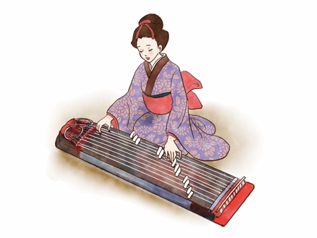 Hakkaさんの事例 実績 提案 江戸時代についての郷土歴史書の挿絵 江戸時代風なイラスト 着物姿の女性が琴を弾いているイラスト はじめまして フリー クラウドソーシング ランサーズ