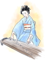 なしえ (nashie210v0)さんの江戸時代についての郷土歴史書の挿絵：江戸時代風なイラスト（着物姿の女性が琴を弾いているイラスト）への提案