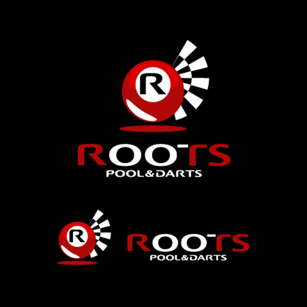「POOL&DARTS CAFE ROOTS またはPool&Darts Cafe Roots」のロゴ作成