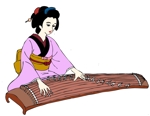 かわいけいこ (pinoko003)さんの江戸時代についての郷土歴史書の挿絵：江戸時代風なイラスト（着物姿の女性が琴を弾いているイラスト）への提案