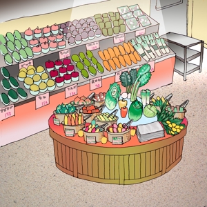 nectarinepoketさんの食品スーパーの野菜売り場のイラストへの提案