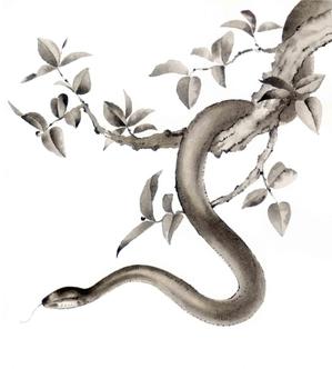 水墨画風の干支イラスト・まずは「巳」1点のみ（採用後に残11点