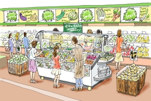 平野秀明 (space-object)さんの食品スーパーの野菜売り場のイラストへの提案