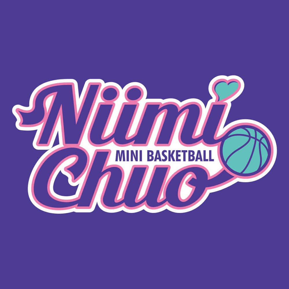 小学生のミニバスチームのロゴ　チームカラー「紫」チーム名「新見ミニバスケットボールスポーツ少年団」