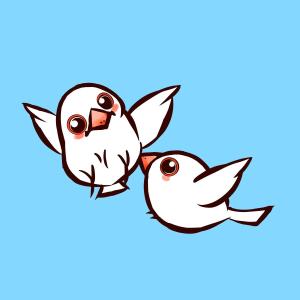 彰 ()さんの二羽のかわいい白い鳥が寄り添って飛んでいるイラストへの提案