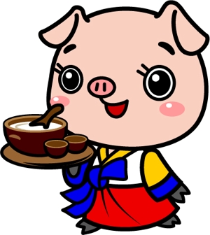 Le-ciel (gui_le-ciel)さんの＜飲食店＞　韓国料理専門店用の 豚+マッコリ キャラクターデザインへの提案