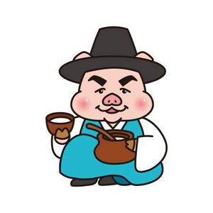 リトルマウンテン ()さんの＜飲食店＞　韓国料理専門店用の 豚+マッコリ キャラクターデザインへの提案