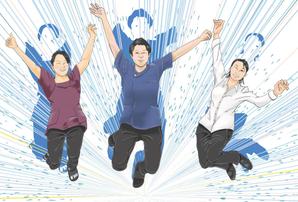 事実上停止 (nurtaile)さんの全身含む似顔絵　３人まとめて　院長真ん中両サイドにスタッフへの提案