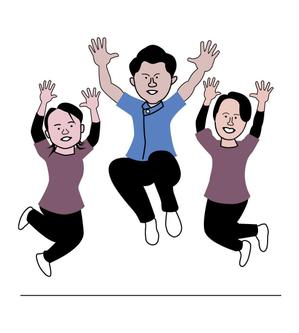 miyabouさんの全身含む似顔絵　３人まとめて　院長真ん中両サイドにスタッフへの提案