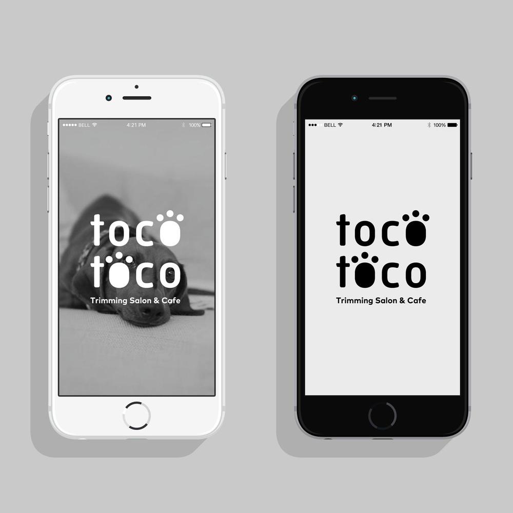 ペットサロン＆カフェ「toco toco」(トコトコ)の看板ロゴ