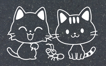 アリ１匹とネコ２匹が向かい合って笑顔で仲良くしているイラスト 墓石への彫刻用としてシンプルなもの の依頼 外注 イラスト制作の仕事 副業 クラウドソーシング ランサーズ Id