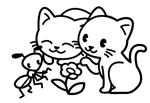 hosino (duskyouzel)さんのアリ１匹とネコ２匹が向かい合って笑顔で仲良くしているイラスト。墓石への彫刻用としてシンプルなもの。への提案
