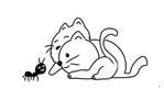 Akko (akko_tinytinyjohn)さんのアリ１匹とネコ２匹が向かい合って笑顔で仲良くしているイラスト。墓石への彫刻用としてシンプルなもの。への提案