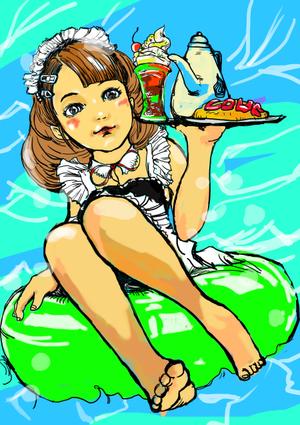 Pp (tatuya-shifta)さんのプールに落ちたグラビアメイドのイラスト制作(雑貨制作用)への提案