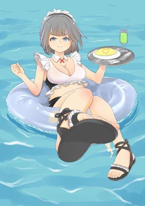 tanakameさんのプールに落ちたグラビアメイドのイラスト制作(雑貨制作用)への提案