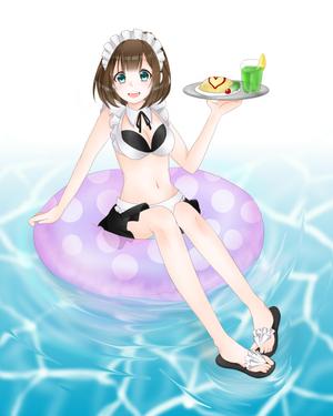 たぬ (nekomaru01)さんのプールに落ちたグラビアメイドのイラスト制作(雑貨制作用)への提案