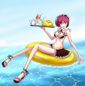 しもつき (shimotuki)さんのプールに落ちたグラビアメイドのイラスト制作(雑貨制作用)への提案