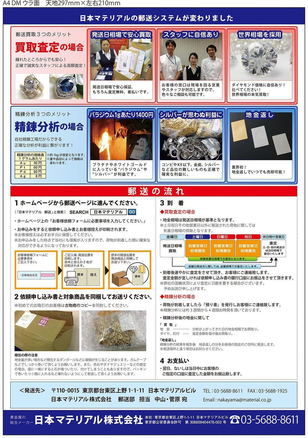 貴金属総合メーカーの業界新聞、業界紙の広告、ＤＭ用チラシ制作　ホームページ素材