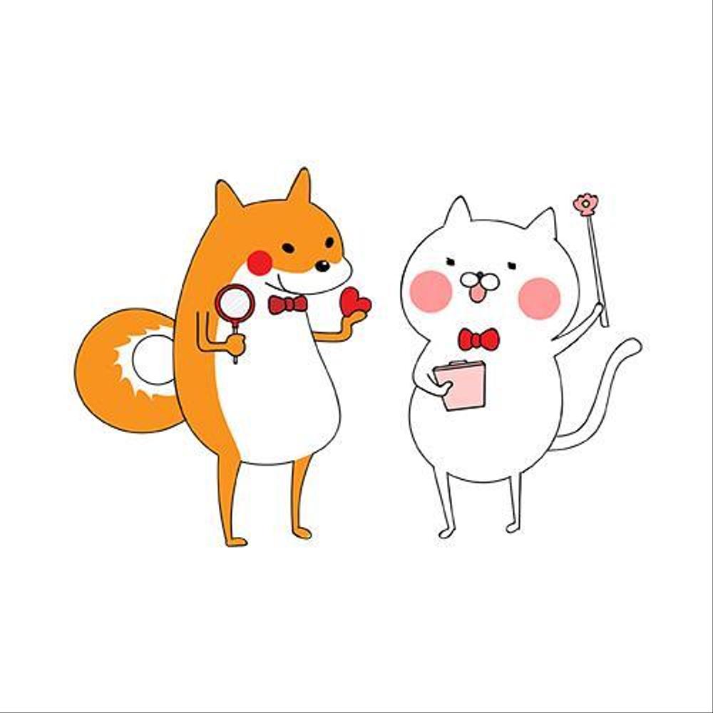 ほのぼのした犬とネコのイラスト