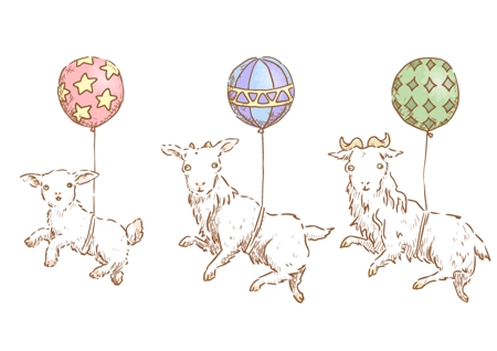 Fuyukisさんの事例 実績 提案 風船で飛んでいるヤギのイラスト