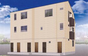 IKDesign (ikpn0630)さんの《新築3階建て長屋アパートの外観デザイン募集》選択肢の色の中でおしゃれにへの提案