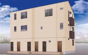 IKDesign (ikpn0630)さんの《新築3階建て長屋アパートの外観デザイン募集》選択肢の色の中でおしゃれにへの提案