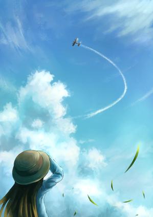 さんのジブリ風のイラスト制作(砂浜、青い空、雲、旋回する飛行機)への提案