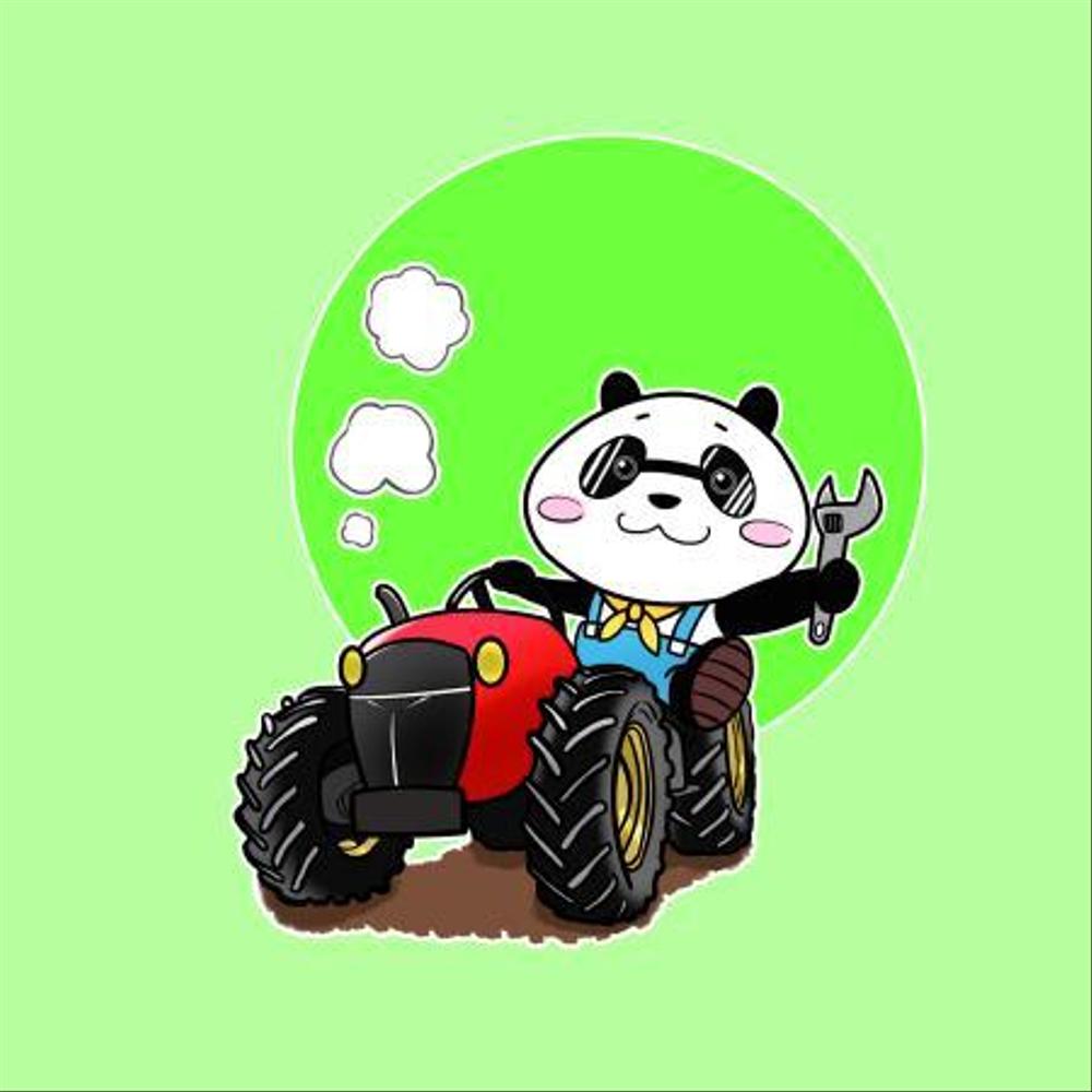 パンダがトラクターに乗っているマスコットキャラクターデザイン