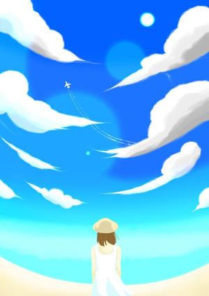 seaglass (seaglass_3)さんのジブリ風のイラスト制作(砂浜、青い空、雲、旋回する飛行機)への提案