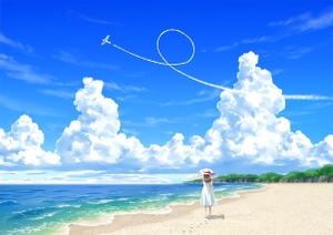 lely (lely)さんのジブリ風のイラスト制作(砂浜、青い空、雲、旋回する飛行機)への提案