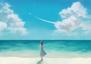 株式会社Univearth (univearth)さんのジブリ風のイラスト制作(砂浜、青い空、雲、旋回する飛行機)への提案