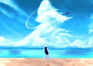 folma (folma)さんのジブリ風のイラスト制作(砂浜、青い空、雲、旋回する飛行機)への提案