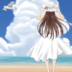 ゆきおん (yukion-s)さんのジブリ風のイラスト制作(砂浜、青い空、雲、旋回する飛行機)への提案